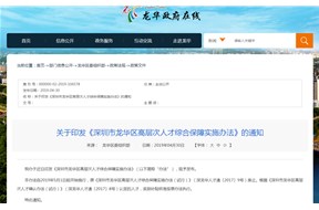 深圳市龙华新区高层次人才综合保障实施办法